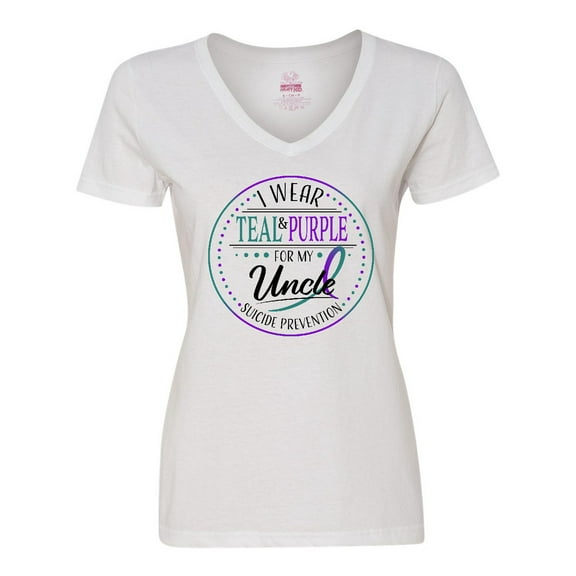 Inktastic Suicide Prevention- I Wear Teal and Purple for My Uncle Women's V-Neck T-Shirt