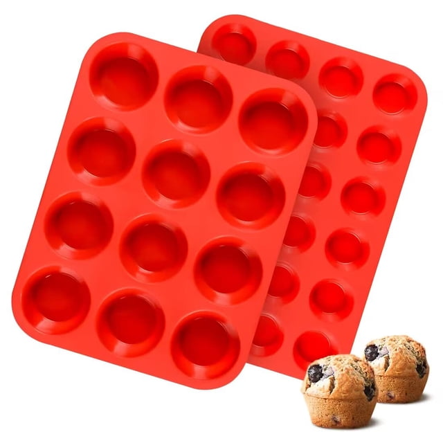 Molde para magdalenas CAKETIME, de silicona, tamaño pequeño, 24 tazas y normal, 12 tazas