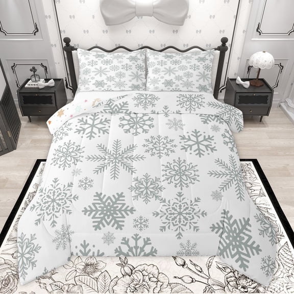 Manfei Grey Winter Snowflake 2pcs Bedding Comforter Set for Boys Girls,Merry Christmas Twin Comforter Sets,Happy New Year Breathable Bedding Set,Lightweight Room Decor,Reversible