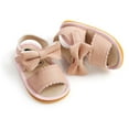 thumbnail image 5 of Xfvqtps Infant Girls Sandals Bowknot Lace Hook Loop Open Toe Non Slip Comfortable Soft Sole Leather Prewalker Breathable Soft Bottom Casual Summer Shoes Pink, 5 of 6