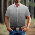 thumbnail image 2 of Gifts for Men! BiZtdJrK Big and Tall Cargo Shirts for Men with Pockets Gradient Color Button Down Tees Shirt Casuak Lapel Short Sleeve Work Tops Gray L, 2 of 9