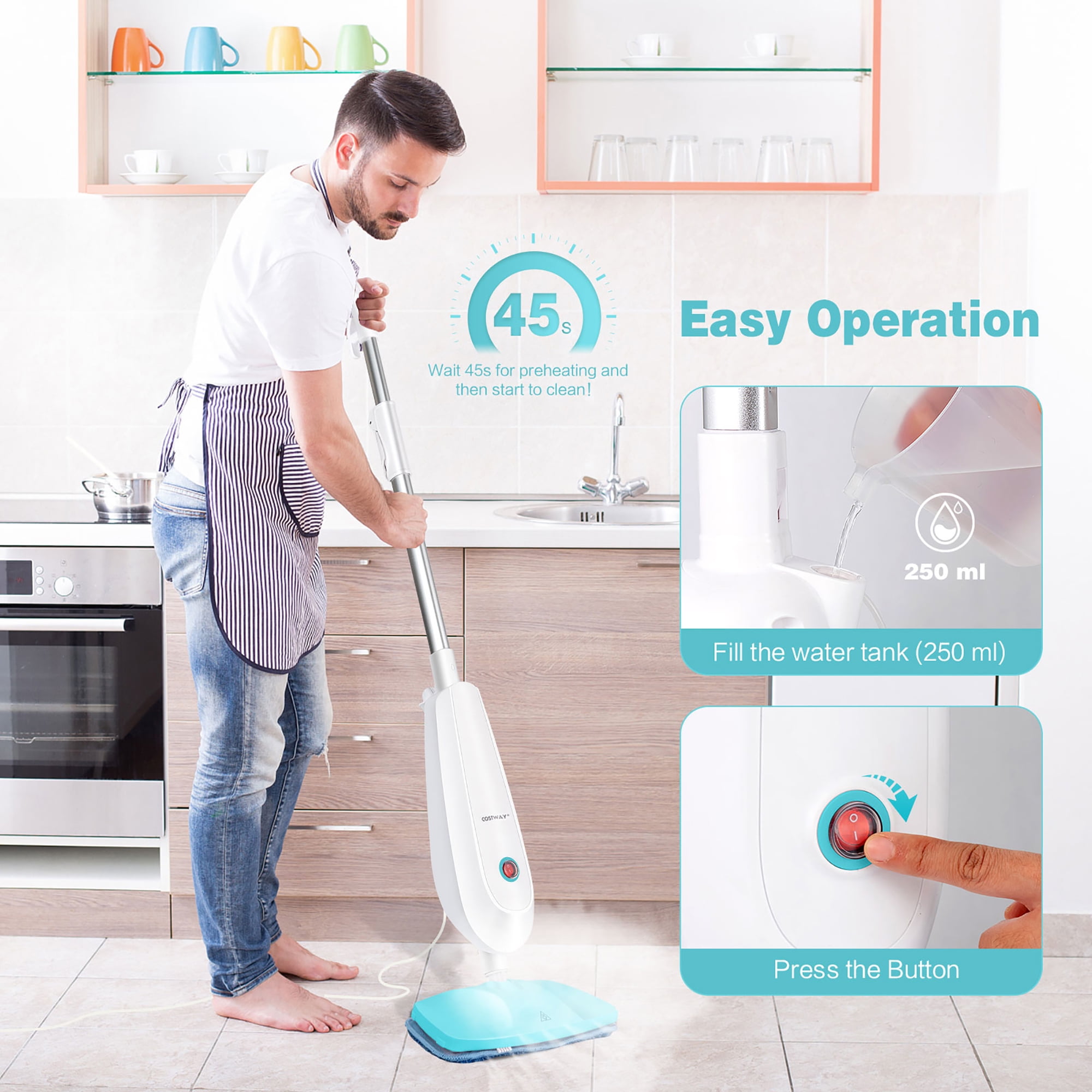 1100W Handheld Detachable Steam Mop with LED Headlights | Costway