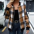 thumbnail image 2 of Hearthz Women's Plaid Zip Up Bomber Jacket, Stand Collar Long Sleeve Checkered Coat with Ribbed Cuffs & Hem, Casual Lightweight Outerwear for Spring Fall Daily Shopping Travel, 2 of 8