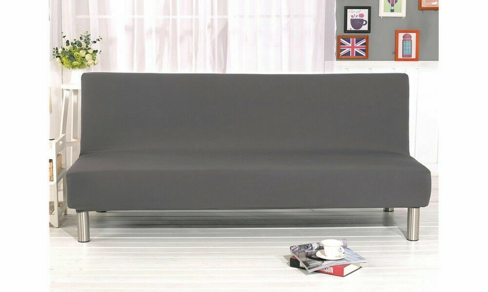 Topchancess Stretch Sofa Bed Cover, Folding Armless Sofa Cover All-Inclusive Futon Slipcover Solid Color, Gray