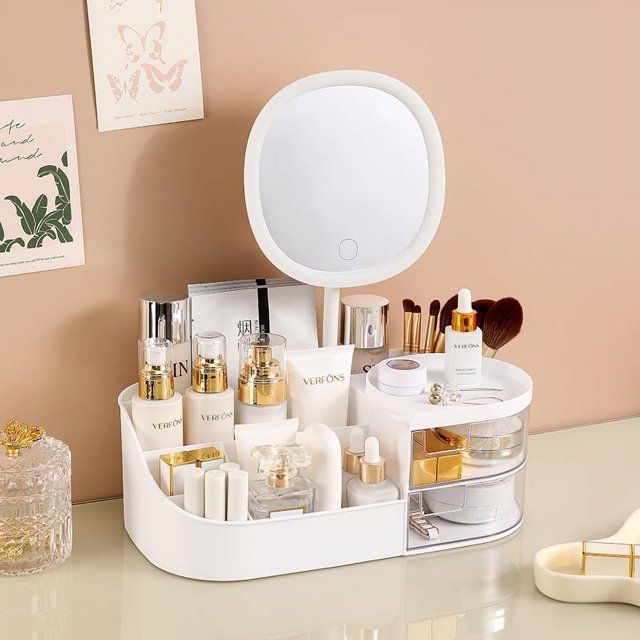 Caja de almacenamiento de cosméticos, tocador de escritorio, espejo cosmético, estante para el cuidado de la piel, caja organizadora de lápiz labial, mesa tipo cajón