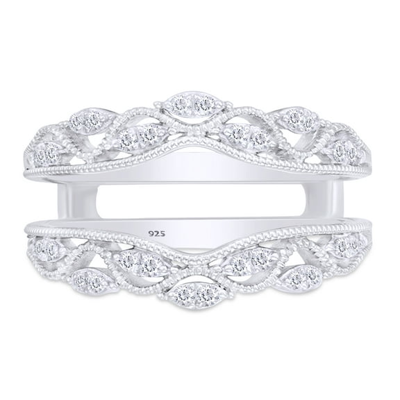 AFFY 0.20CT Round Moissanite Vintage Style Guard Enhancer Wrap Ring 14K White Gold over Silver-4