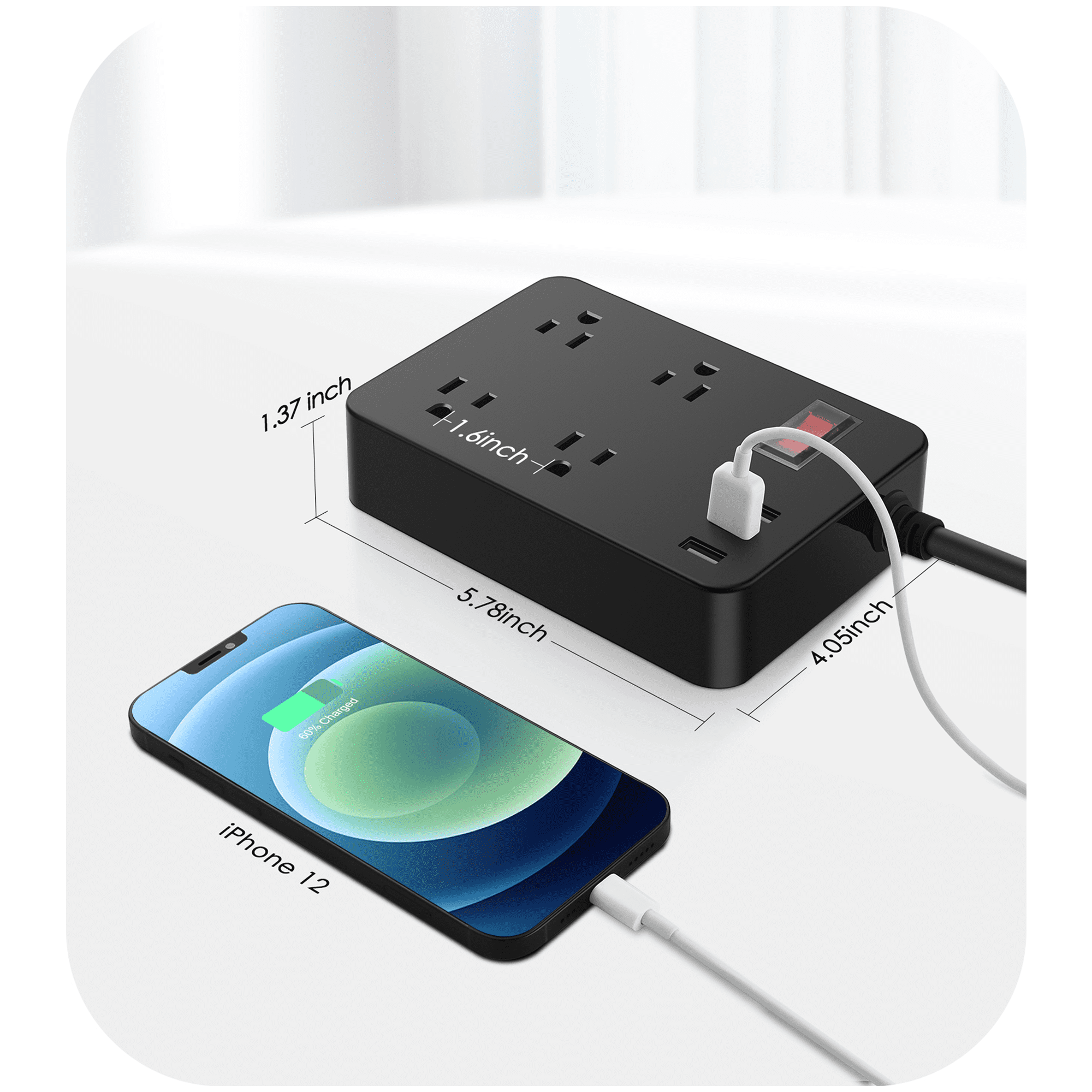 VILONG Outdoor Power Strip Waterproof with USB-C Fast Charging Station,4 Outlet Surge Protector,45°Flat Plug,6ft Extension Cord for Outside,ETL Listed