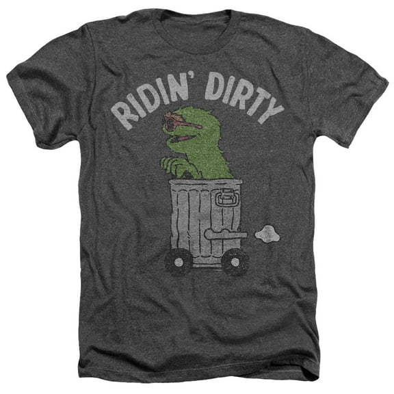 Sesame Street Oscar Ridin Dirty Unisex Adult Heather T Shirt, Charcoal Heather, 3X-Large