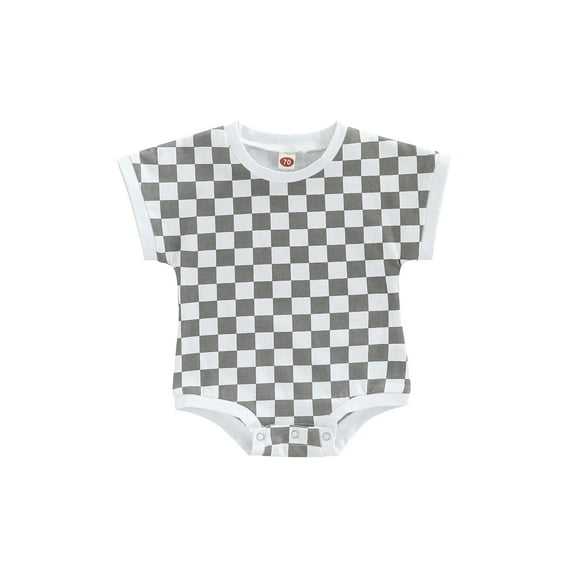 Coduop Infant Baby Boy Girl Sweatshirt Romper Oversized Short Sleeve Plaid Jumpsuit