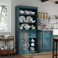 thumbnail image 5 of Palace Imports 100% Solid Wood 32" Pantry Cabinet with Frosted Glass Doors, 2-Drawers and Adjustable Shelves, Teal Blue, 5 of 7