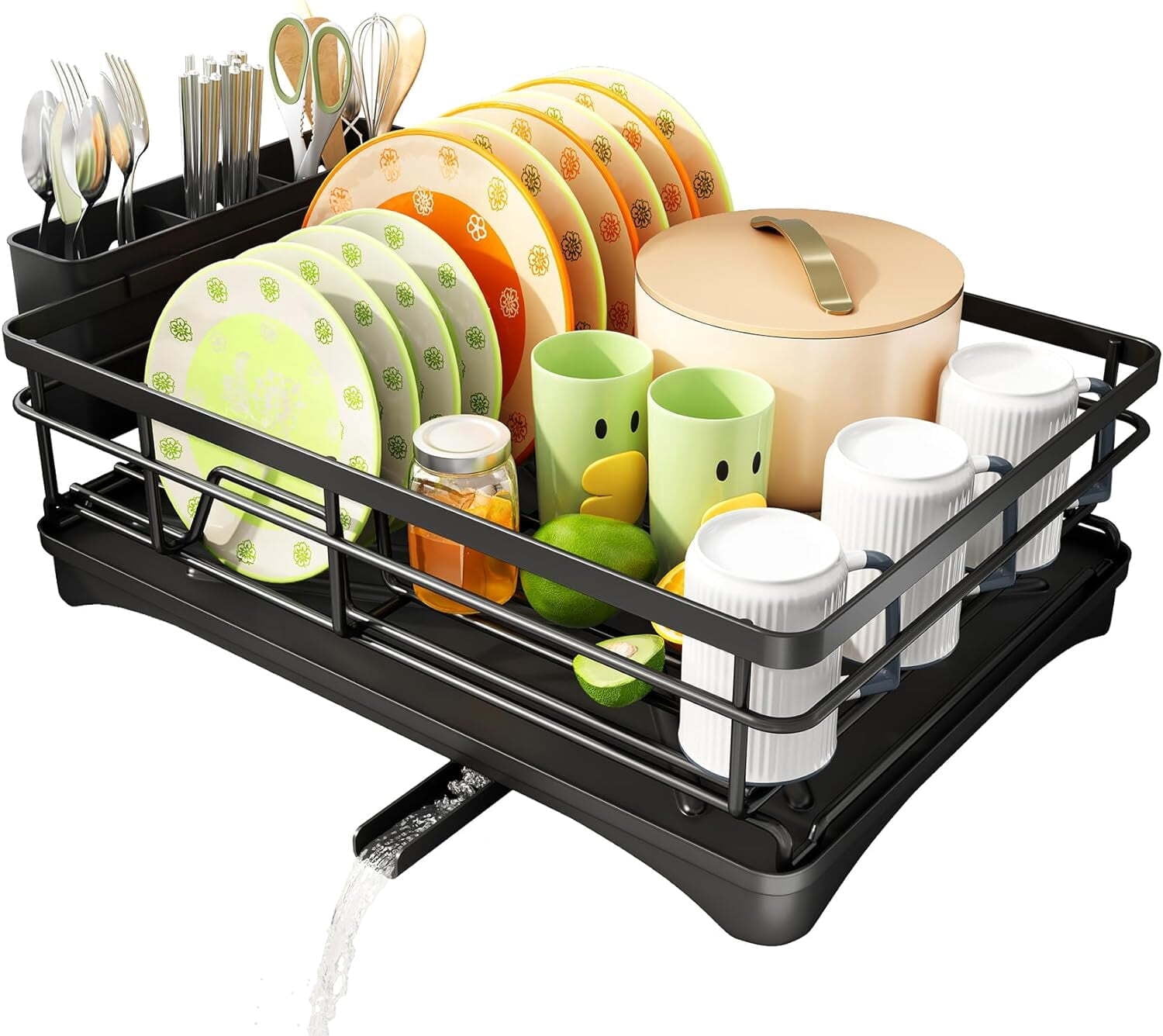 Haibin Dish Rack Drainers for Kitchen Counter, Dish Drying Rack Drain Board Set with Utensil Holder, Cup Holder, Kitchen Dishes Storage and Organizers
