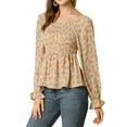thumbnail image 1 of INSPIRE CHIC Blouse à Manches Longues Épaules Dénudées à Imprimé Floral Smocké pour Femmes TP Jaune, 1 of 7