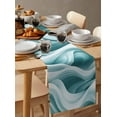 thumbnail image 6 of ERUNPONLY Geometric Stripes Table Runner - 120 Inch Long Ombre Teal White Sea Waves Cotton and Linen Blended Dress Scarves Farmhouse Table Runner for Kitchen Dining, Coffee Table, 13" x 120", 6 of 8