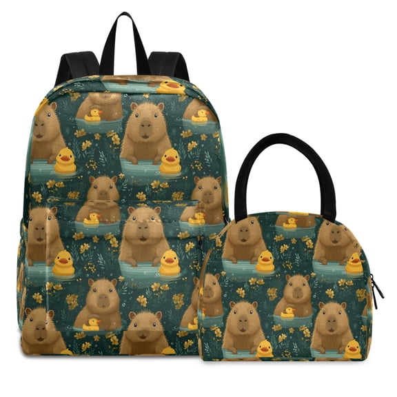 ALAZA Backpack Set Capybara Cute Ducks Elementary School Bags Student BookBag with Lunch Bag