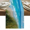 thumbnail image 2 of Summer Beach Table Runner, Realistic Green Weed Coastal Scenery Blue Sky Wave Cotton Linen Kitchen Table Decoration Washable Dining Tabletop Runners for Home Party Decor 13x60 Inches, 2 of 9