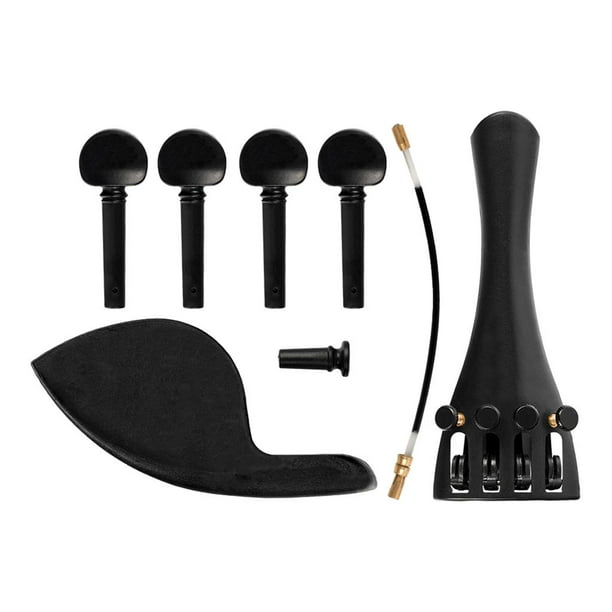 Kit de piezas para violín negro (DIY): mentonera, cordal, clavijas de afinación fina y pica. 4: 4