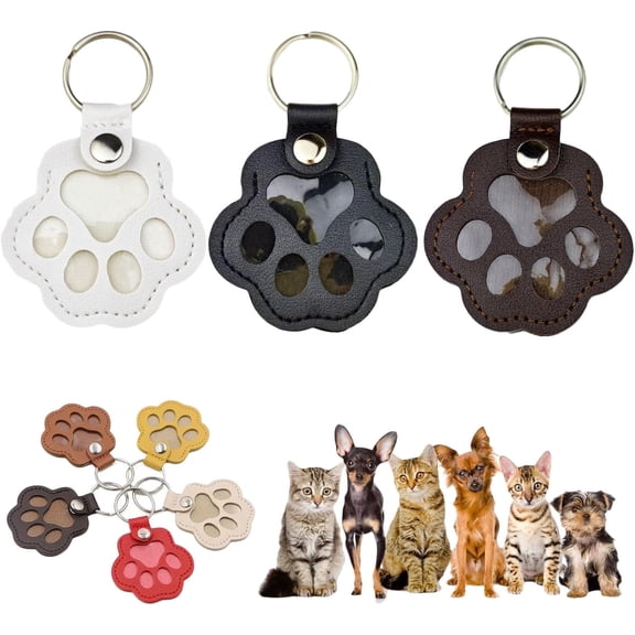 Cat & Dog Hair Keychain, 3/5/8 Pcspaw Keys Pet Leather Fur Keychain Refillable, Shaped Leather Memorial Keepsake Collector, Memorial Gift for Pet Lovers or Memorials (3pcsA)