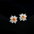 thumbnail image 3 of Rosec Jewels Orange Sapphire Stud Earrings with Diamond, Sunburst Earrings For Women, 925 Sterling Silver, 3 of 9