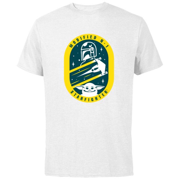 Star Wars The Mandalorian and Grogu Modified N-1 Starfighter - Short Sleeve Cotton T-Shirt for Adults - Customized-White