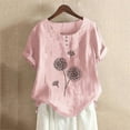 thumbnail image 2 of outfmvch long sleeve shirts for women summer button cotton and linen dandelion print short sleeve t shirt womens tops pink, 2 of 3