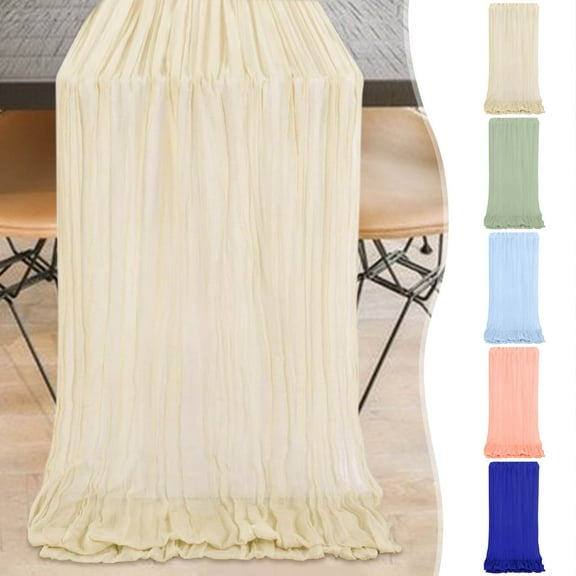 Blue American Style Ruffled Gauze Table Runner, Country Style Wedding Party Decoration, Elegant Ruffled Fabric Tablecloth for Festive Events and Home Dining Decor, Single Piece Tablecloth