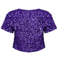 thumbnail image 4 of Aislor Women's Shiny Sequin Jacket Short Sleeve Open Front Cardigan Jacket Bolero Shrug Coat Tops Purple One Size, 4 of 7