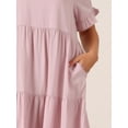 thumbnail image 5 of DARING DIVA Women's V Neck Ruffle Short Sleeve Dress with Pockets M Pink, 5 of 6