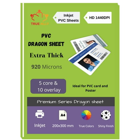 True-Ally Premium Extra Thick Pvc Lamination Dragon Sheet A4 Size 920 Micron For Pvc Aadhar, Photos, Id Card (Set Of 5 Cores And 10 Overlays)