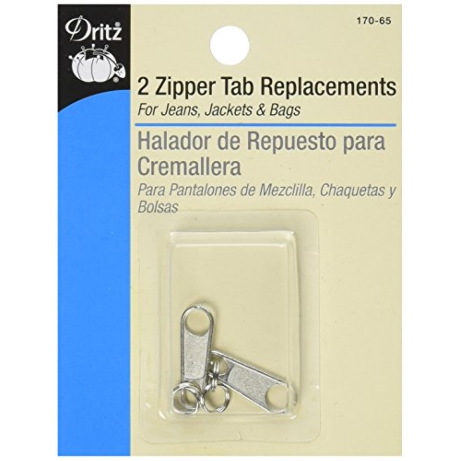 Dritz 170-65 Zipper Tab Replacements 2 Each 7/8" 