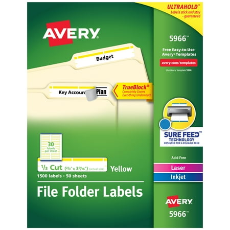 UPC: 0072782059668 | Avery TrueBlock File Folder Labels  2/3  x 3-7/16   1 500 Printable Labels  White/Yellow (5966)