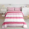 thumbnail image 2 of Manfei Girly Pink Stripes Bedding Comforter Set for Adult, Oil Printing Artwork Twin Comforter Sets, Abstract Ombre Reversible Bedding Set, Breathable Home Decor, 2pcs, 2 of 8