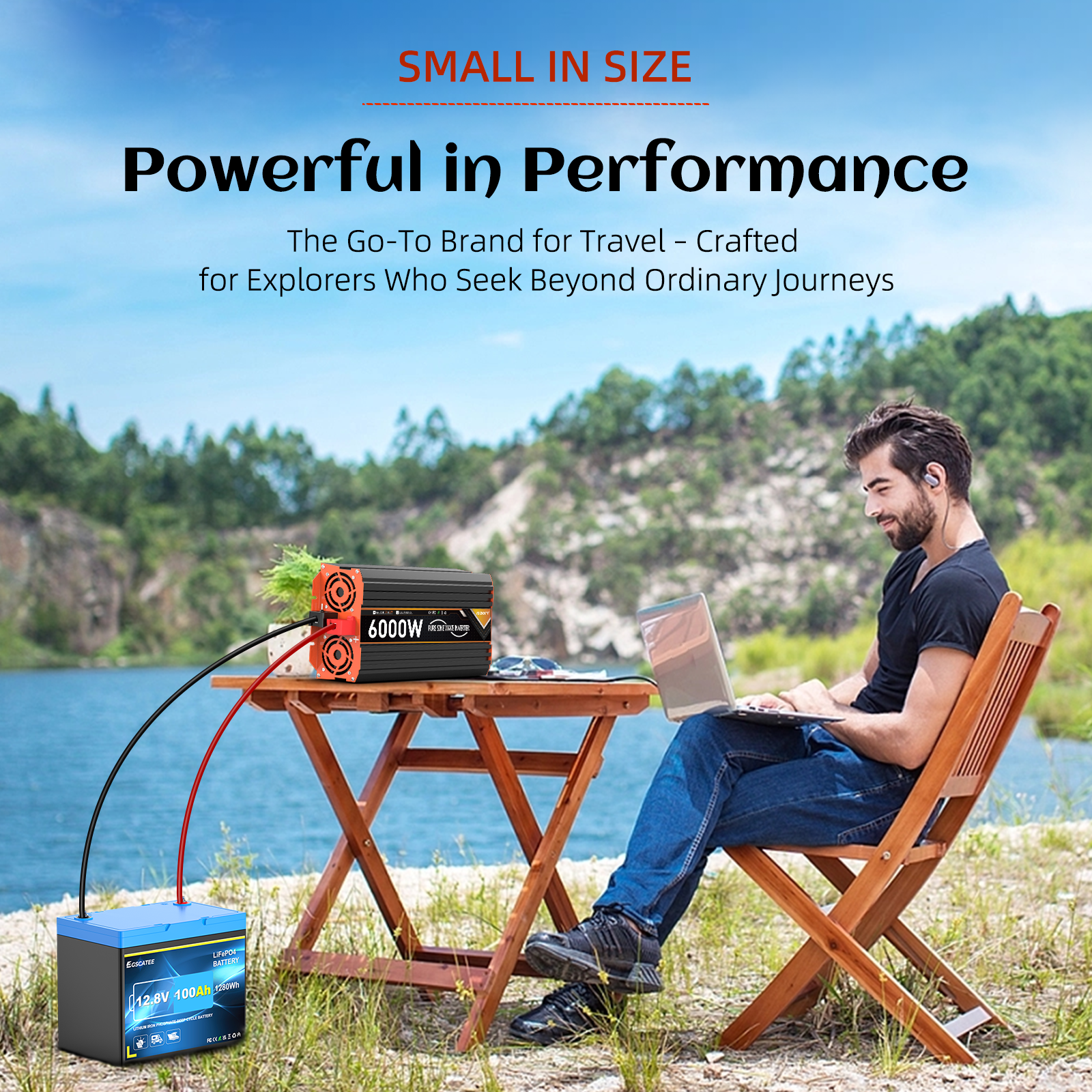 6000W Pure Sine Wave Inverter, 12V DC to 110V AC Car Power Converter, 3 AC Outlets + 2 USB Charging Ports, LCD Display, with Remote Control, Suitable for Vehicles, RVs, Camping and Home Backup Power