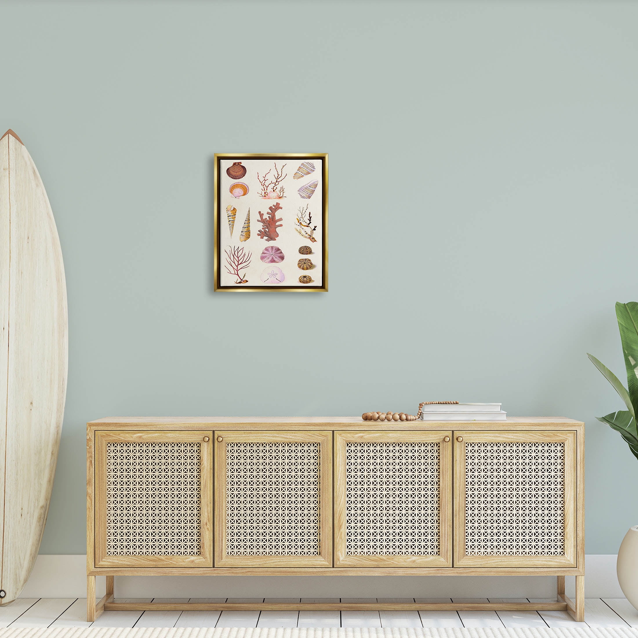 Stupell Industries Mixed Nautical Sea Life Corals Shells Graphic Art Metallic Gold Floating Framed Canvas Print Wall Art, Design by Vision Studio