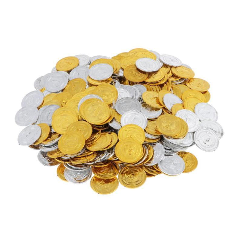 100 Mixed Size Pirate Coins Pretend Money Party Bag 