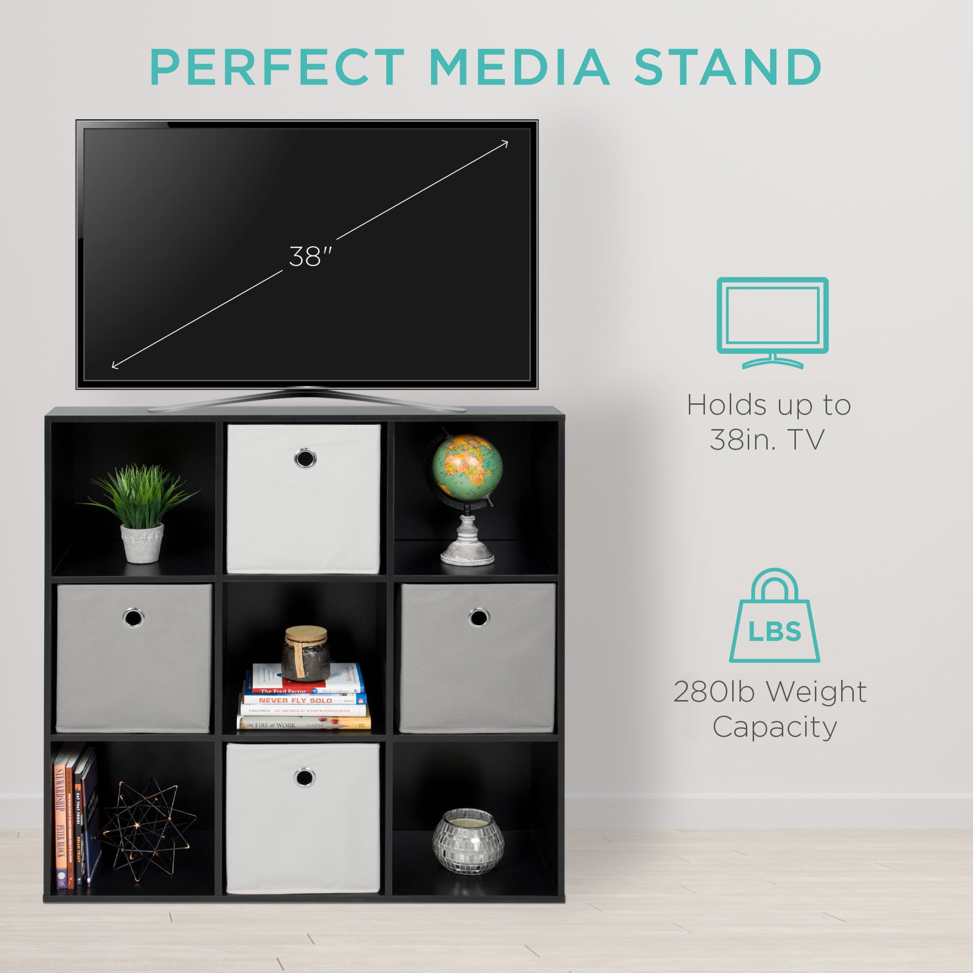 Best Choice Products 9-Cube Bookshelf, 13.5in Display Storage System, Organizer w/ Removable Back Panels - Black