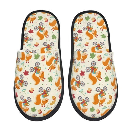 Balery Forest Squirrel Slient Indoor Furry Fleece Comfort House Shoes Soft Non-Slip Home Shoes Cotton slippers House Slippers-- Large