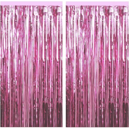 Image of Olibuy 3pcs 3.3ft x 6.6ft Pink Metallic Tinsel Foil Fringe Curtains Photo Booth Props for Birthday Wedding Engagement Bridal Shower Baby Shower Bachelorette Holiday Celebration Party Decorations