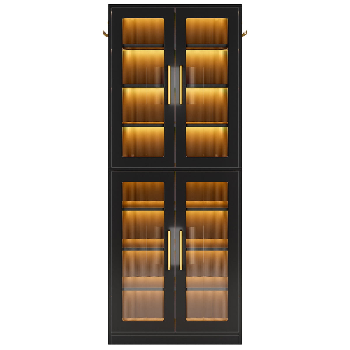 Hommoo 8-Tier Wooden Shoe Cabinet Rack with LED Lighting & Solid Wood Legs, 30 Pairs,Black