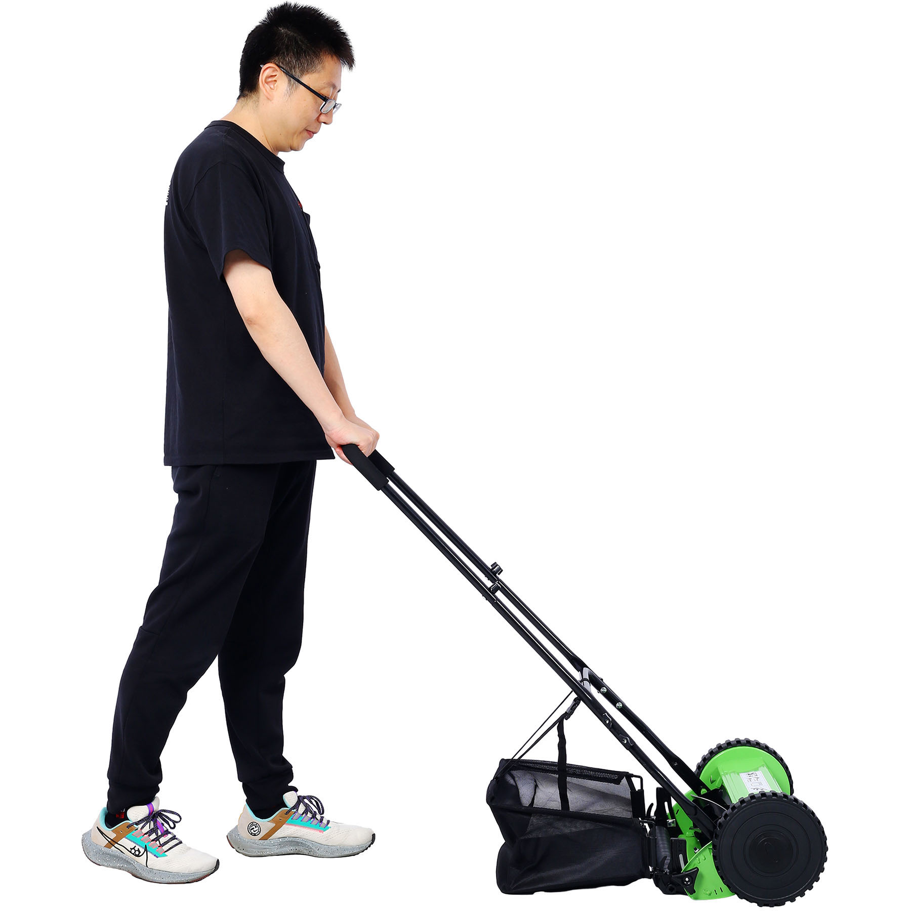 Precision Cutting Green 16-Inch 5-Blade Push Reel Lawn Mower with Grass Catcher Adjustable Blade Height Eco-Friendly