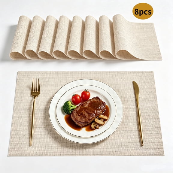 USIONE 8 Pack PVC Vinyl Placemats, Waterproof Heat Resistant Non Slip Washable Table Mats for Dining Kitchen Home Party