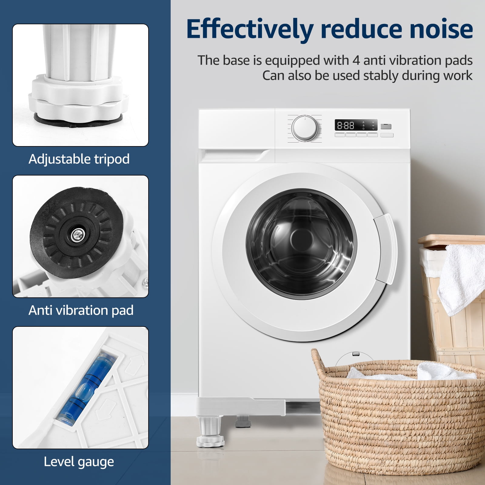 Mini Fridge Stand Adjustable Washer and Dryer Pedestal Lower Noise Washing Machine Stand with Anti Vibration Pads Heavy Duty Refrigerator Stand with 4 Strong Feet for Home Appliance
