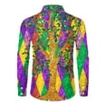 thumbnail image 4 of Fgvctg Mardi Gras Button Up Shirt Men Carnival Party Long Sleeve Cotton Button Down Shirts Casual Mask Print Collared Blouse Oversized Business Casual Tops Saffron L, 4 of 5