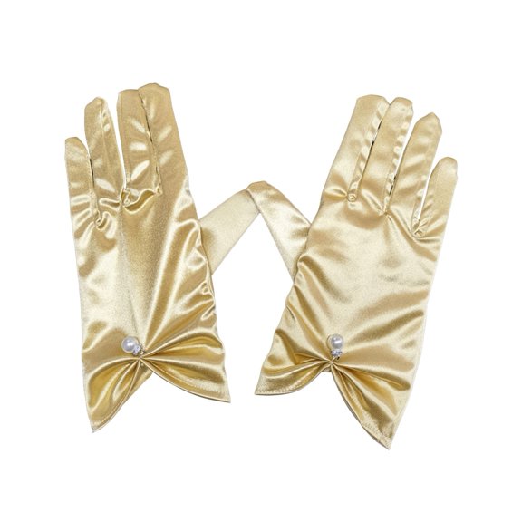 HUANLEDASH 1 Pair Bride Wedding Gloves Pleated Smooth Satin Anti-slip Faux Pearl Decor Elastic Pure Color Dance Ball Banquet Cocktail Party Lady Gloves