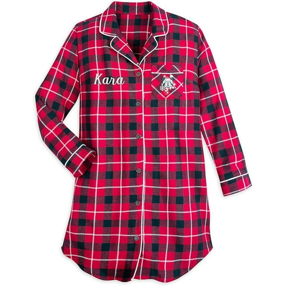 Disney Minnie Mouse Holiday Plaid Flannel Nightshirt for Women, Size S
