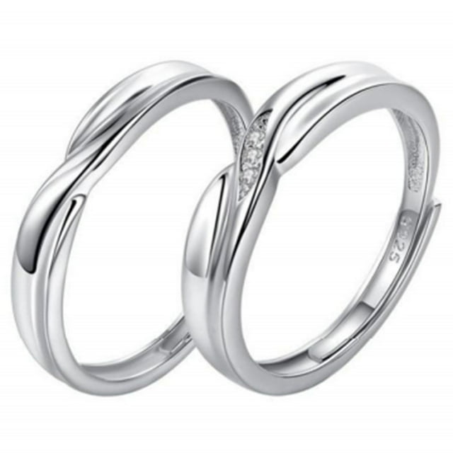 Bague de couple réglable Simple : 2 Pcs Strass Skinking Bague Anneau de mariage