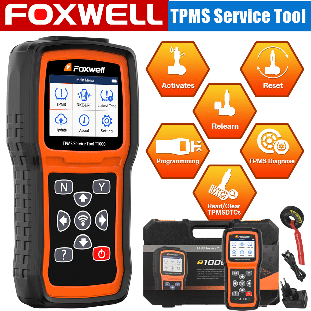 FOXWELL T1000 TPMS Programming TPMS Sensor Relearn Tool with TPMS Sensor Activation, Tire Pressure Monitor System with TPMS RelearnActivate All