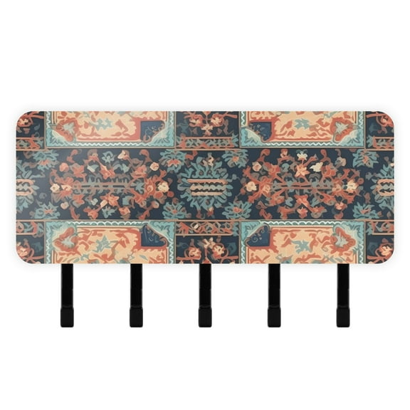 Traditional Pattern Vintage Mail Holder Organizer Wall Mount with Shelf Key Holder Key Rack with 5 Key Hooks for Wall Decorative