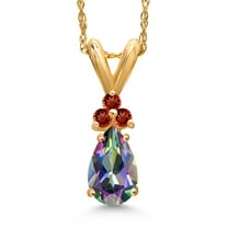 Gem Stone King 14K Yellow Gold Green Mystic Topaz and Red Garnet Pendant Necklace for Women | 1.01 Cttw | Gemstone November Birthstone | Pear Shape 7X5MM | With 18 inch Chain