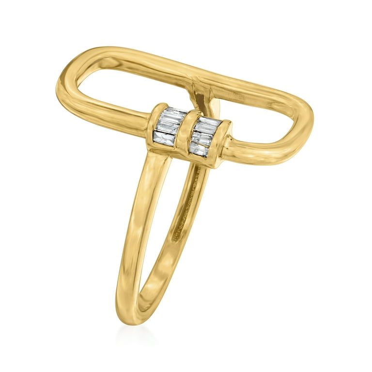 Ross-Simons 0.10 Ct. Tapered Baguette Diamond Oval Link Ring - 18kt Gold Over Sterling Silver