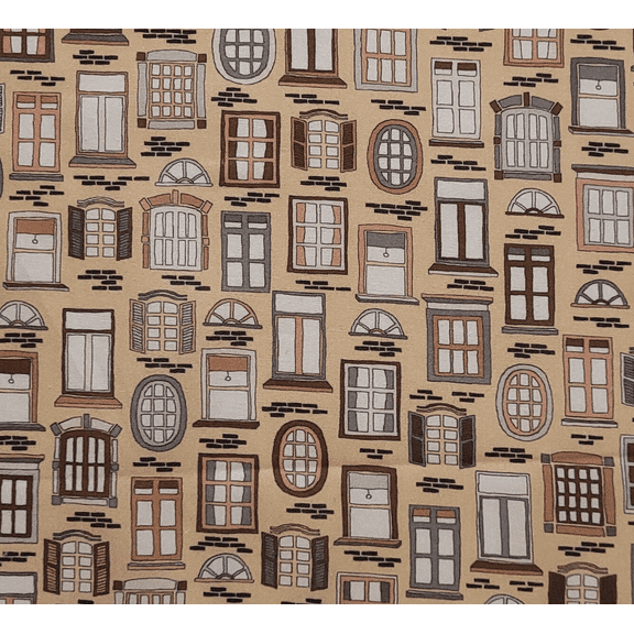 Stof European Step Over My Doorstep Door Beige Cotton Fabric By The Yard